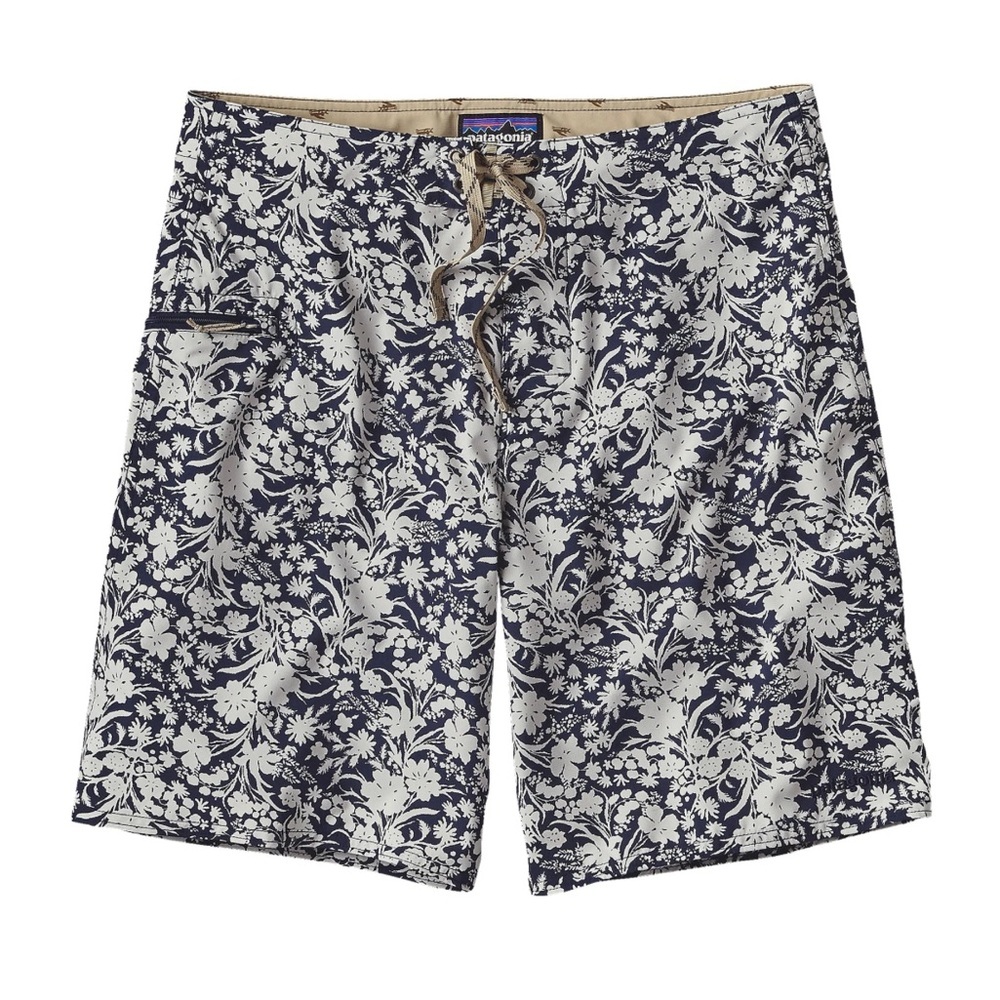 Mens Patagonia Navy blue and White printed swim board shorts